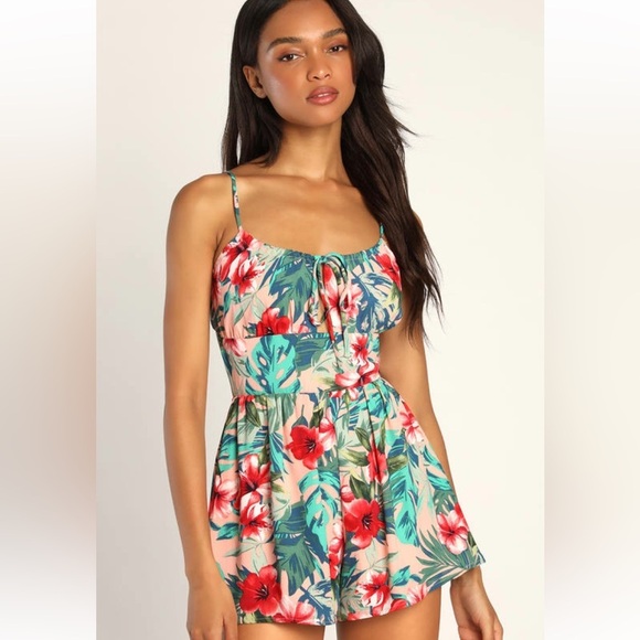 Lulus Plan for Paradise Pink Tropical Beachy Print Backless Romper Women’s XS - Picture 2 of 10